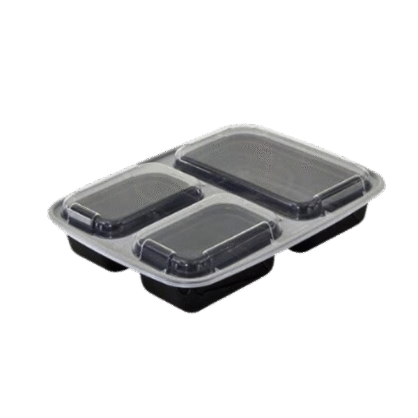 Rectangle Black Microwavable Container 39oz 3-Compt (150/case)